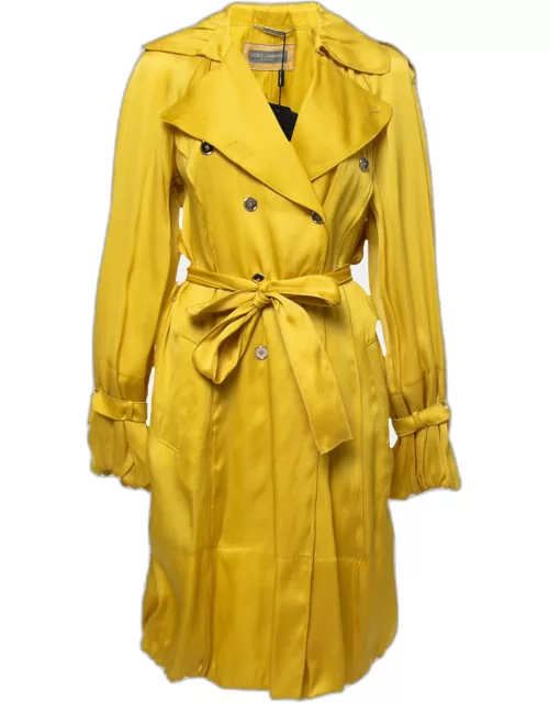 Dolce & Gabbana Yellow Silk Belted Trench Coat