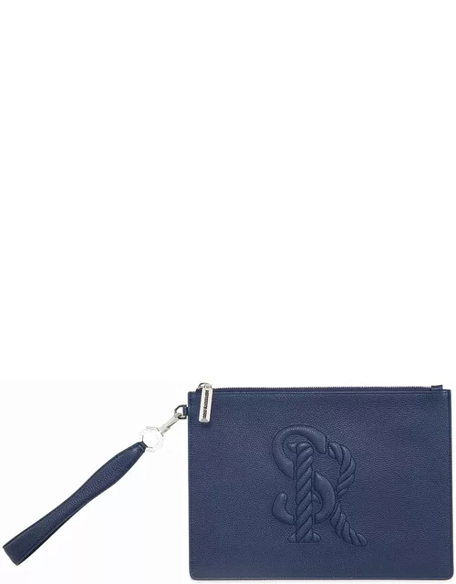 Men's Small Logo leather Zip Wallet, Blue