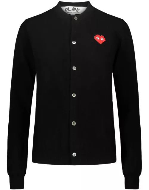 Comme des Garçons Play Black Cardigan With Red Pixelated Heart
