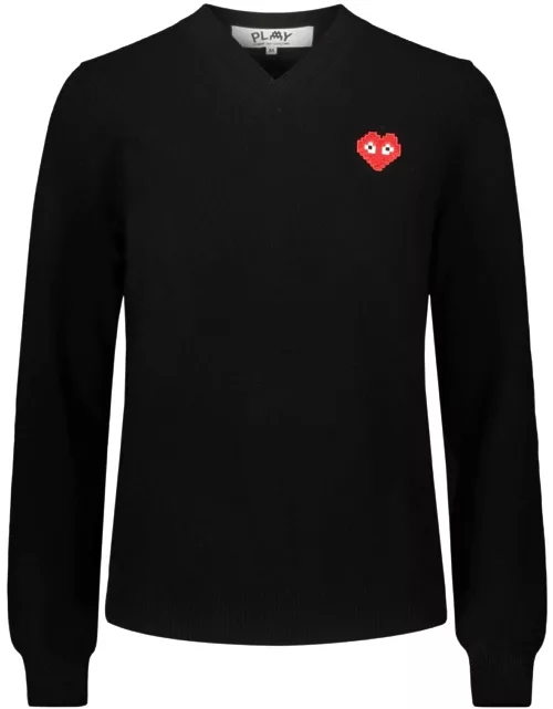 Comme des Garçons Play V-neck Sweater With Red Pixelated Heart