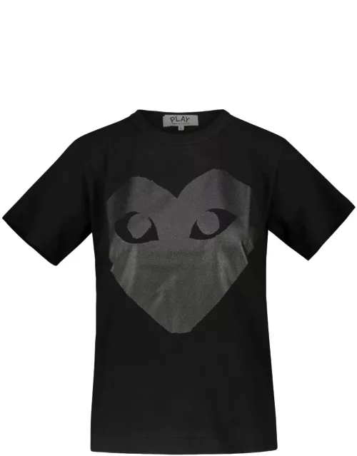 Comme des Garçons Play Black Short Sleeve T-shirt With Black Printed Heart On The Front And Back