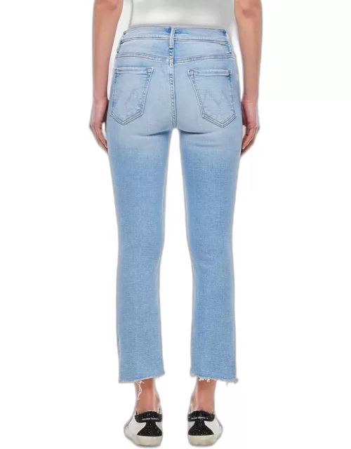 Mother The Insider Cropped Step Fray Cotton Jeans Sky blue