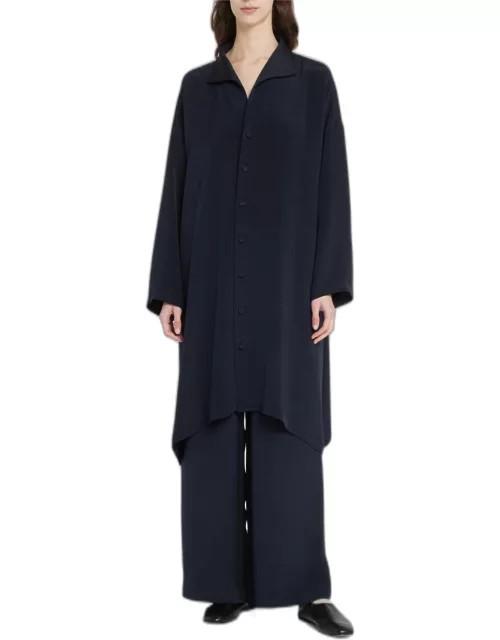 Wide Aline Shirt With Open Standup Collar Very Long With Slit