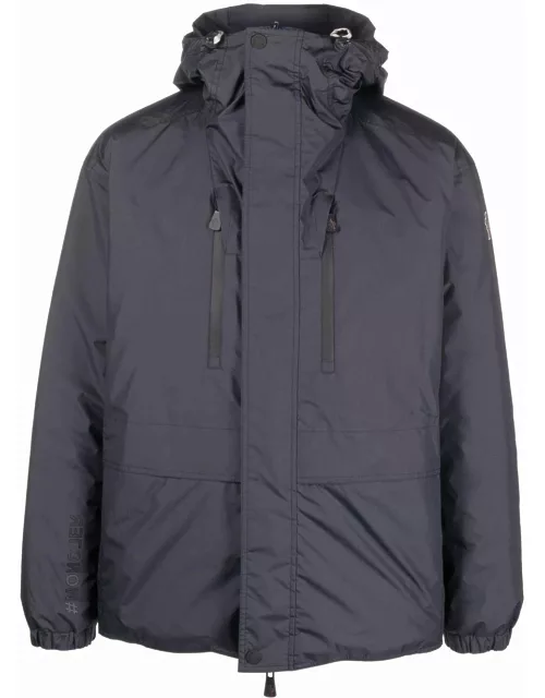 Hooded midnight blue down jacket