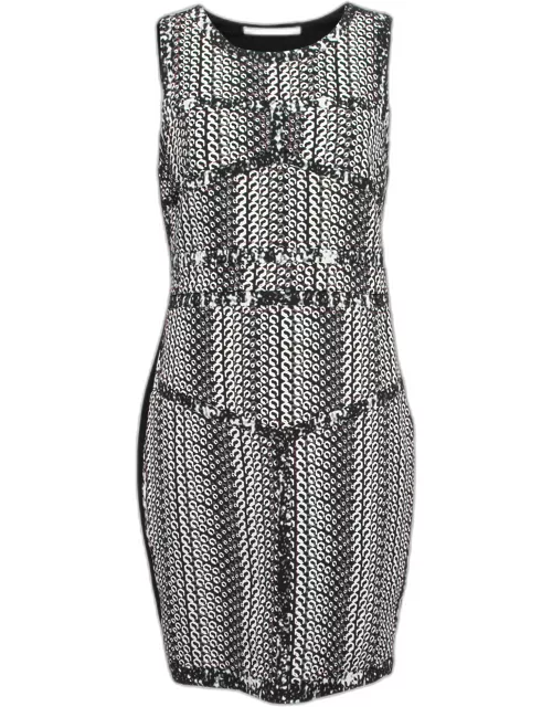 Diane Von Furstenberg Black Printed Contrast Knit Sleeveless Midi Dress