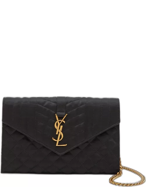 YSL Monogram Large Wallet on Chain in Satin