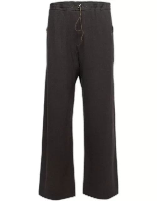 Gianni Versace Dark Brown Wool Drawstring Trousers