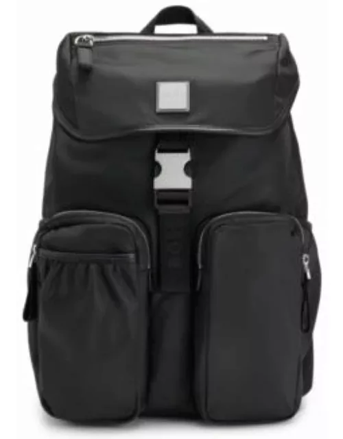 Flap-closure backpack with logo patch- Black Men's Backpack