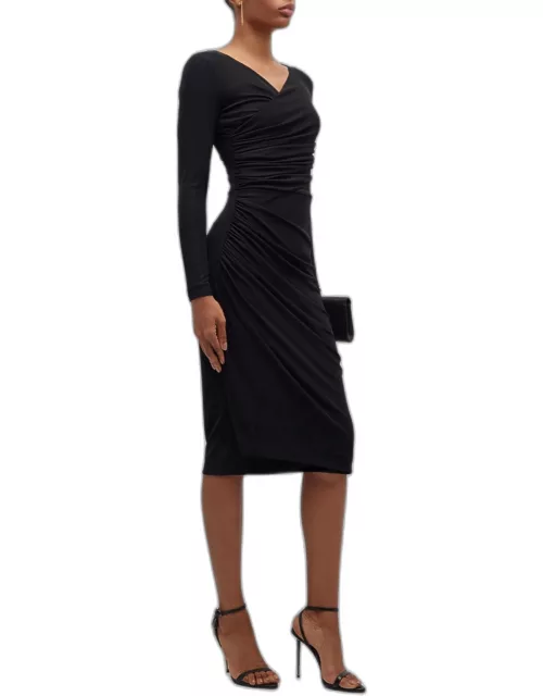 Bello Ruched Long-Sleeve Bodycon Midi Dres