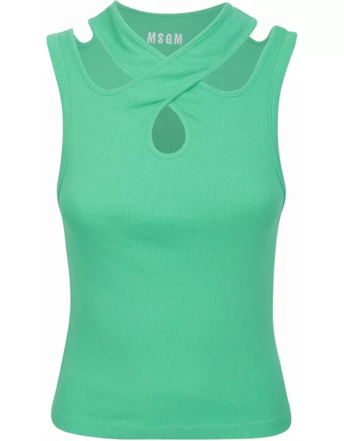 MSGM Cut Out Details Green Top