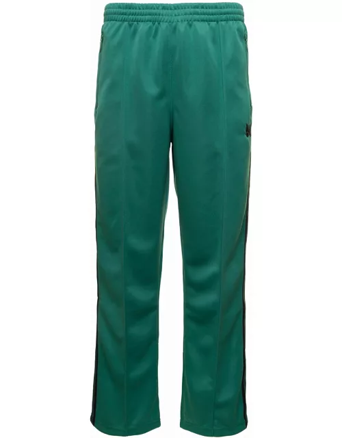 Needles Track Pants With Side Stripe In Green Technical Fabric Man