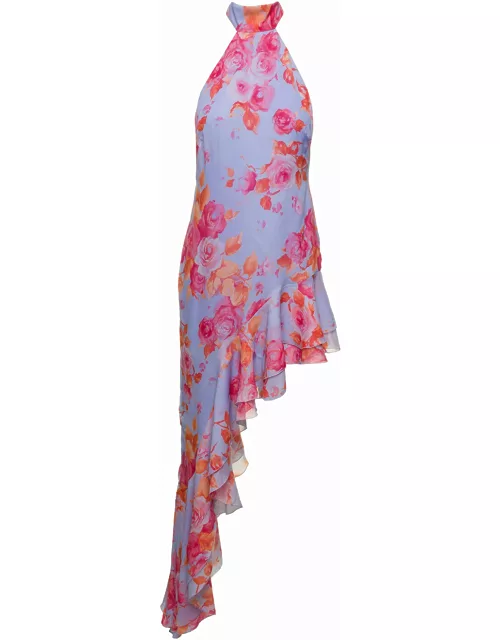 The Andamane Asymmetric Halerneck Dress With Floral Print In Multicolored Viscose Woman