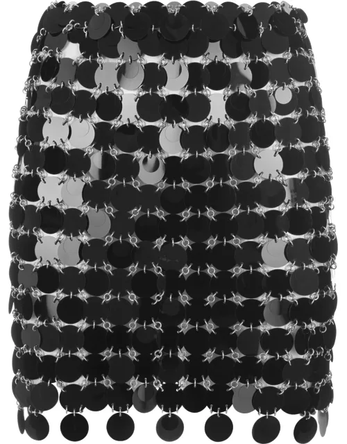 Paco Rabanne Black Short Skirt With Mirror Effect Disc