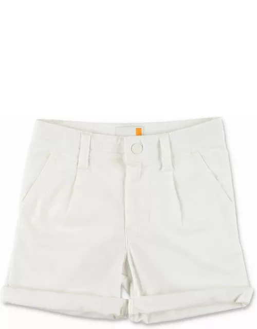 Timberland Shorts Bianco In Gabardine Di Cotone Bambino