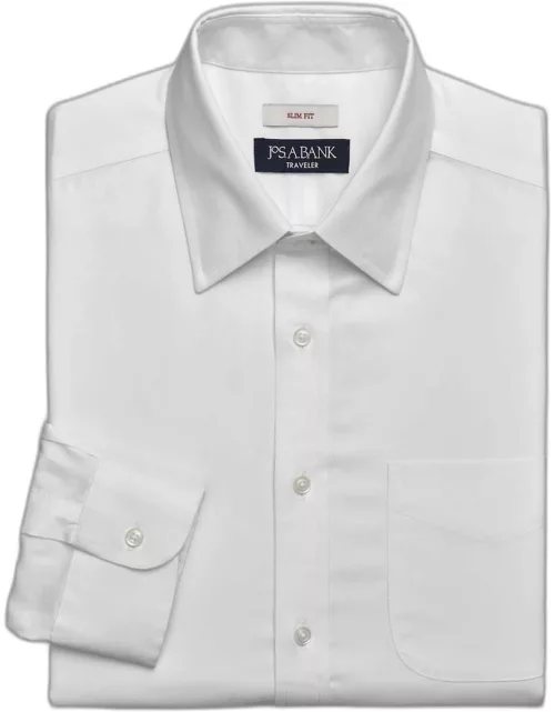 JoS. A. Bank Men's Traveler Collection Slim Fit Point Collar Solid Dress Shirt, White, 14 1/2