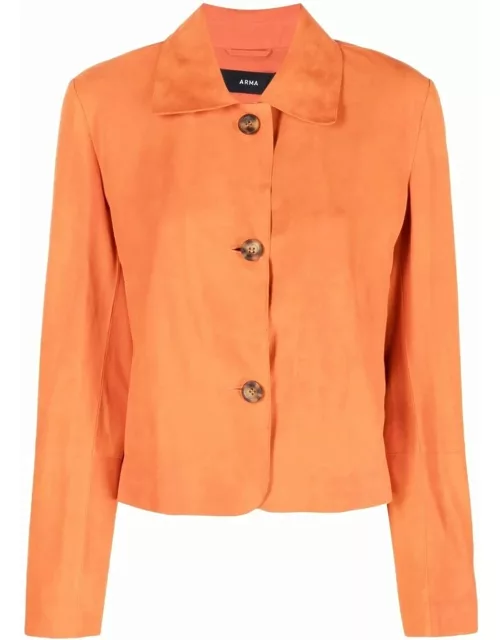 Orange crop leather jacket with button