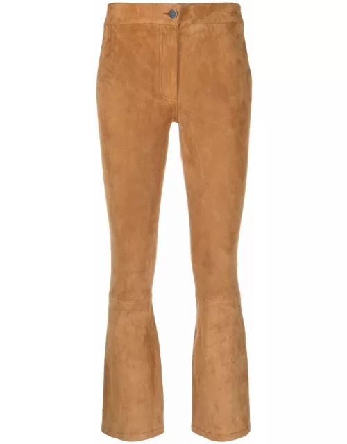 Brown suede flared crop trouser