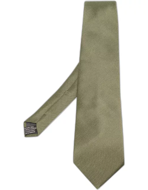 Lanvin Olive Green Diagonal Striped Silk Traditional Tie