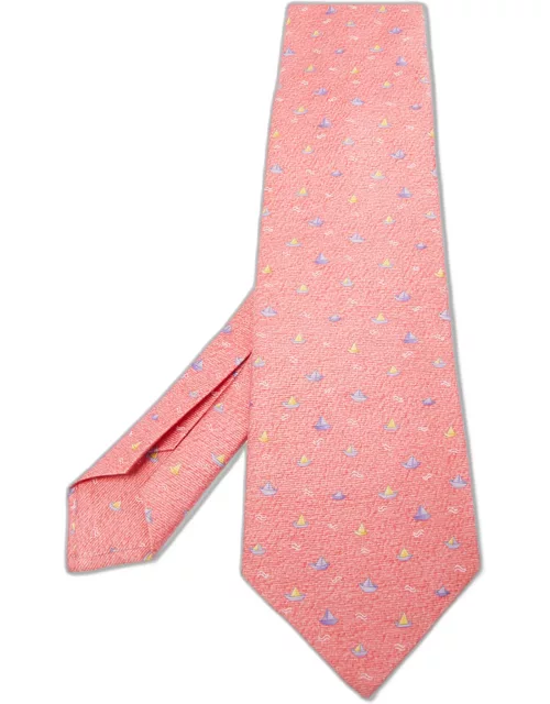 Bvlgari Pink Boat Print Silk Traditional Tie