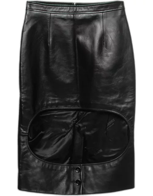 Burberry Black Leather Cut Out Pencil Skirt