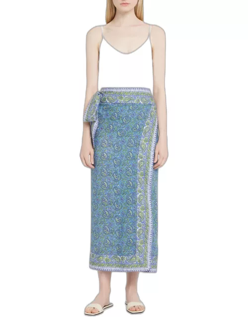 Amura Paisley-Print Midi Wrap Skirt