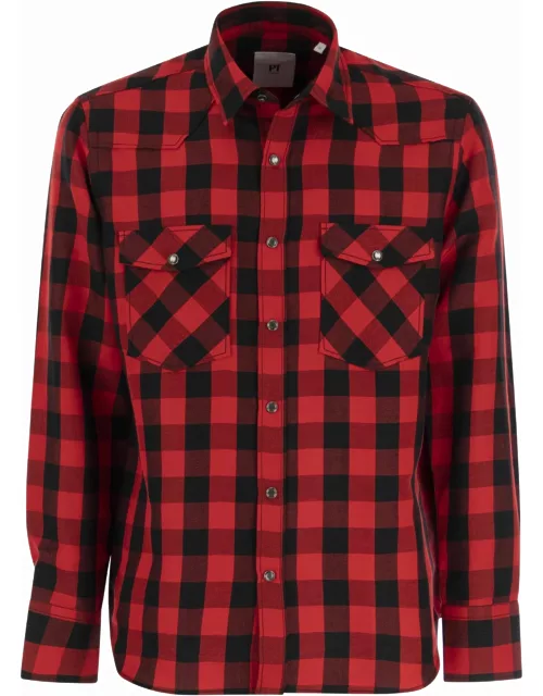 PT01 Checked Shirt In Cotton And Linen Blend