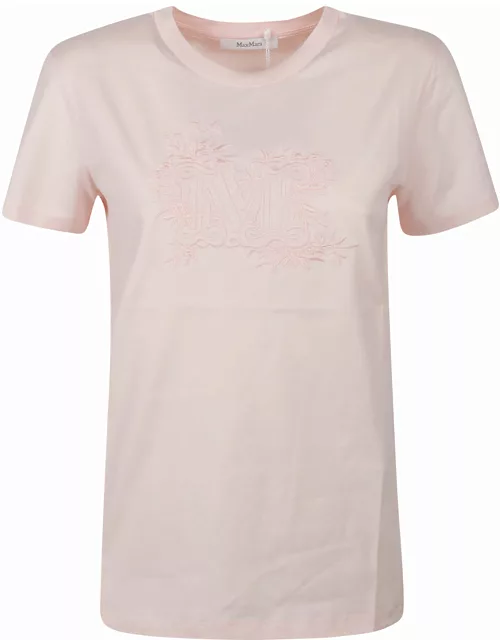 Max Mara Crew Neck T-shirt With Embroidered Logo On The Chest In Cotton