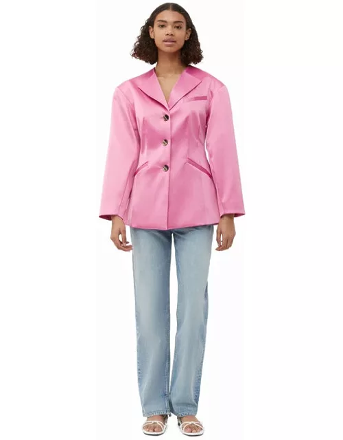 GANNI Long Sleeve Double Satin Fitted Blazer in Wild Orchid