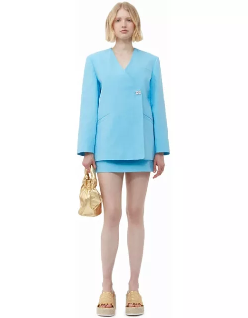 GANNI Long Sleeve Cotton Suiting Boxy Blazer in Ethereal Blue