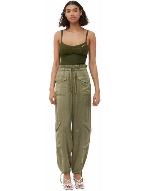 GANNI Washed Satin Trousers in Green