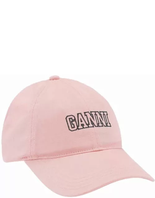 GANNI Lilac Embroidered Logo Cap in Pink Organic Cotton Women'