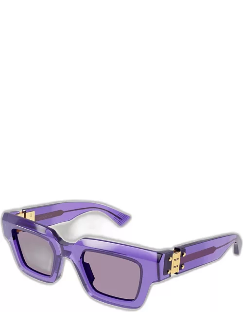 Acetate Rectangle Sunglasses With Hardware Accent