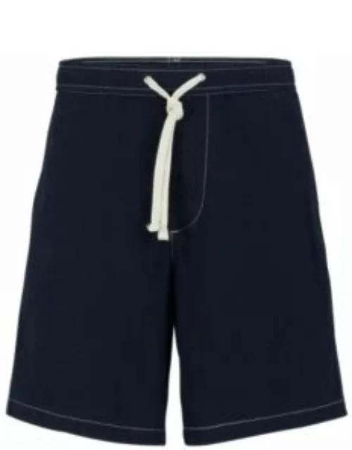 Regular-fit shorts in paper-touch stretch cotton- Dark Blue Men's Short