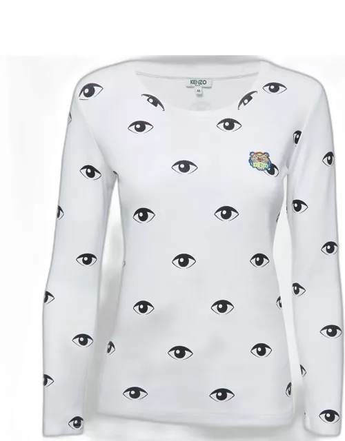 Kenzo White Eye Print Cotton Long Sleeve T-Shirt