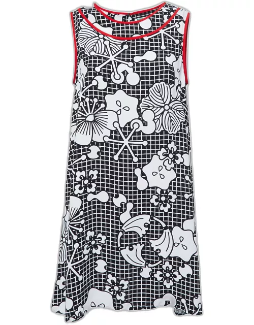 Kenzo Black/White Tanami Flower Print Crepe Shift Dress