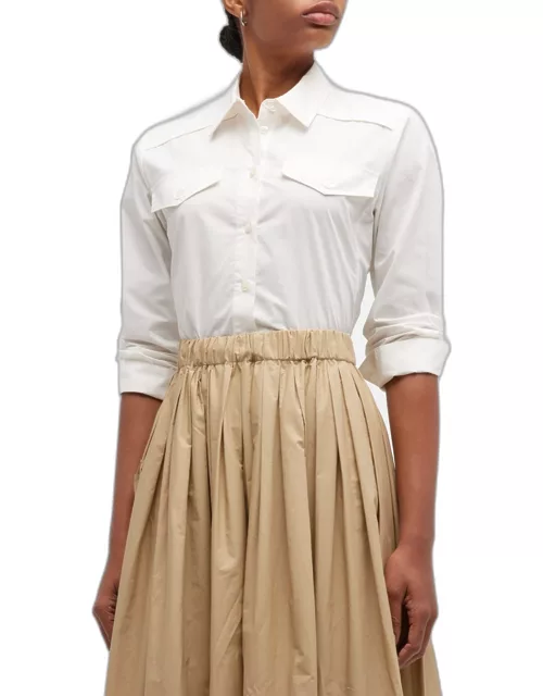 Pleated-Back Collared Utility Shirt
