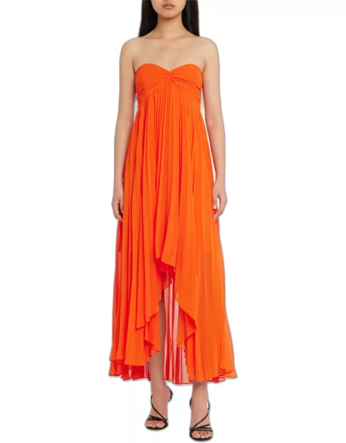 Strapless Pleated High-Low Maxi Dres