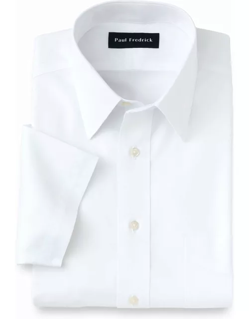 Non-iron Cotton Pinpoint Solid Point Collar Short Sleeve Dress Shirt