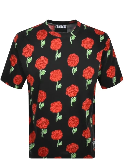 Versace Jeans Couture Roses T Shirt Black