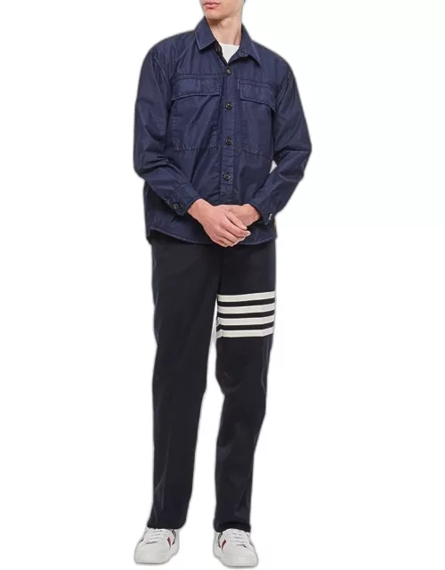 Thom Browne Unconstructured Chino Trouser W/ 4 Bar In Cotton Twill Blue