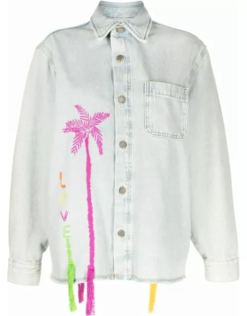 Mira Mikati palm tree-embroidered denim jacket
