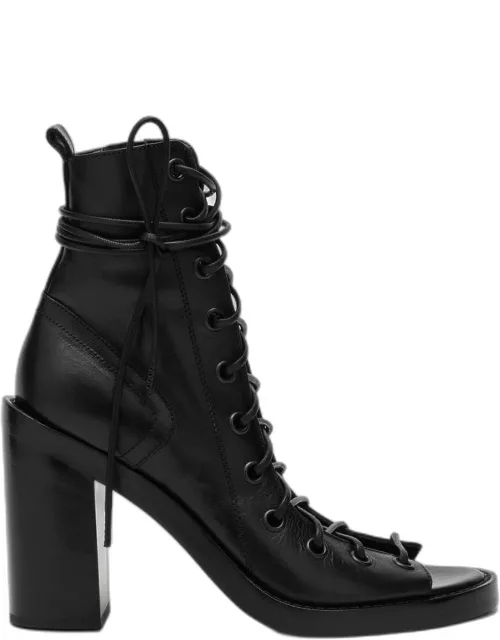 Black leather lace-up boot