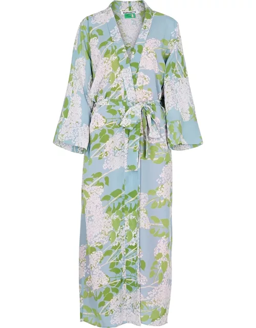 Bernadette Peignoir Floral-print Silk Wrap Dress - Blue