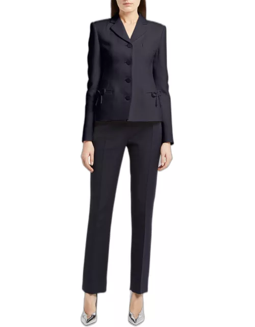 Crepe Couture Slim-Fit Blazer Jacket with Bow Detail