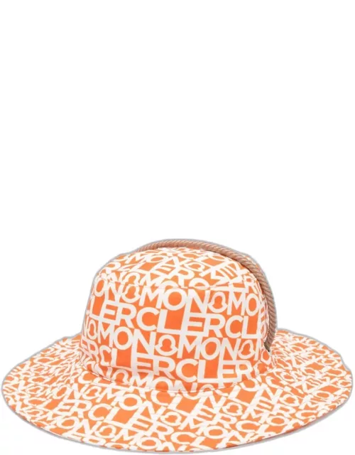 Orange brim hat with logo print