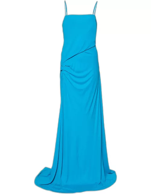 Class by Roberto Cavalli Blue Jersey Ruched Detail Maxi Dress