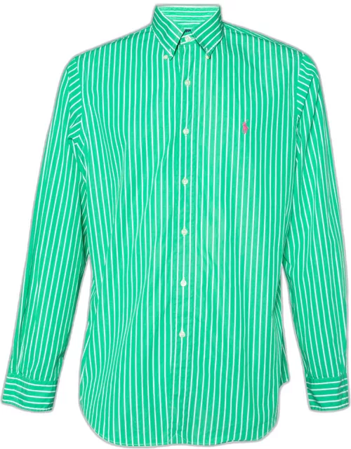 Ralph Lauren Green Striped Cotton Button Front Shirt
