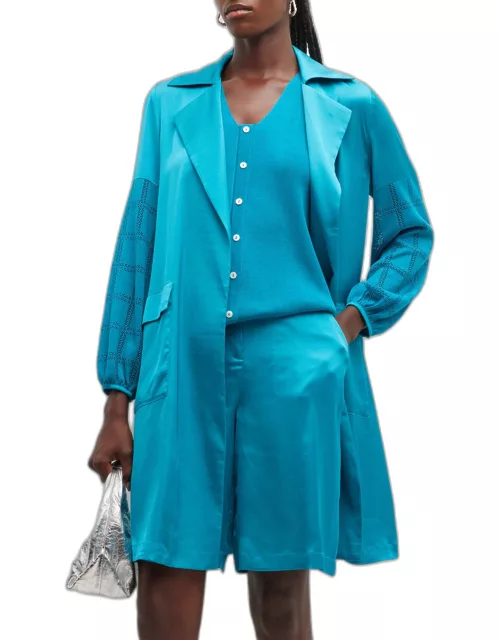 Accent-Sleeve Open-Front Jacket