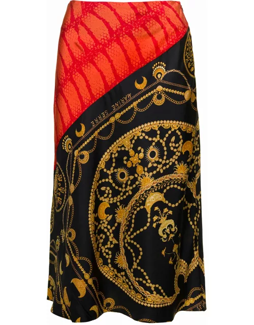 Marine Serre Midi Multicolor Skirt With All-over Ornament Jewelry Print In Silk Woman