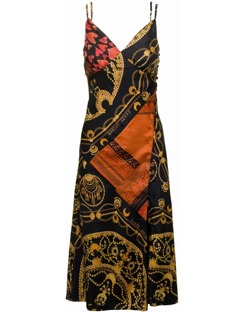 Marine Serre Midi Multicolor Dress With Double Straps And Ornament Jewelry Print In Silk Woman